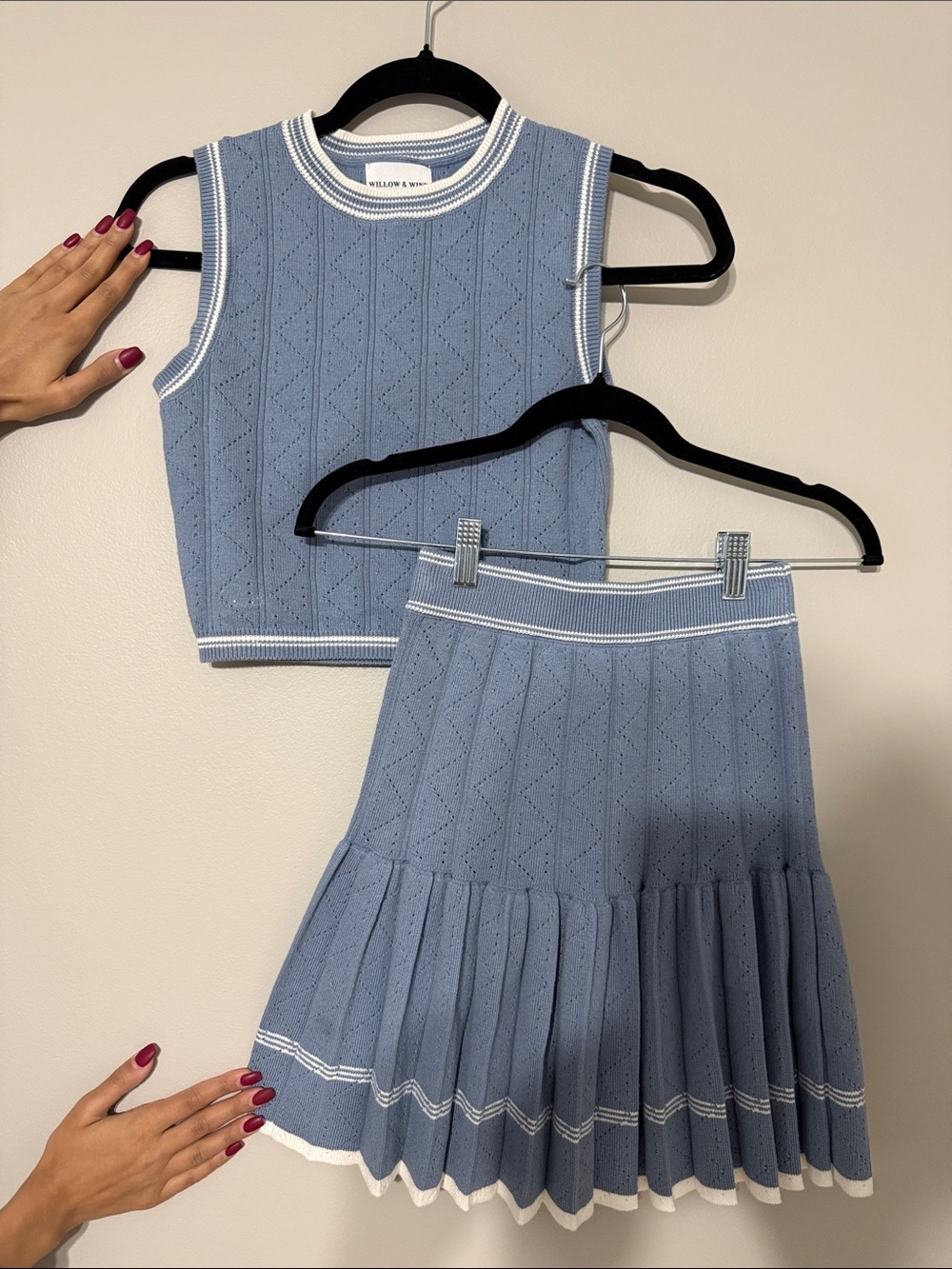Blue Knit Varsity Pleated Top & Skirt Set - Picture 1 of 1